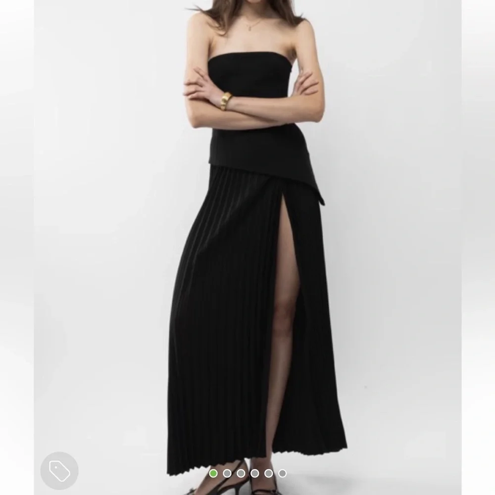ARAKII Pleated Slit Dress Black Maxi Strapless Bandeau Dress - Picture 3 of 8